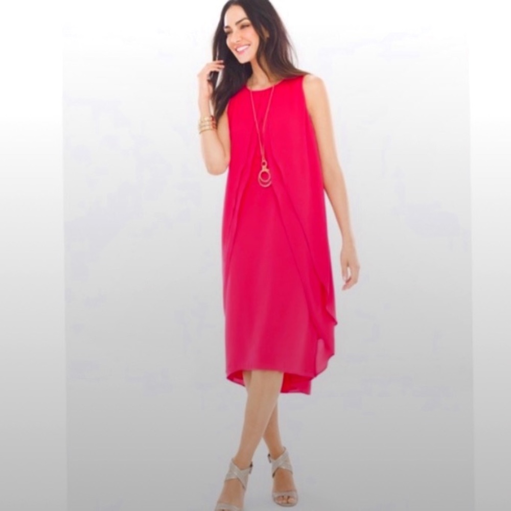 CHICOS WOMENS SLEEVLESS  RUFFLE DETAIL PINK DRESS SZ 1 PETITE NWT
